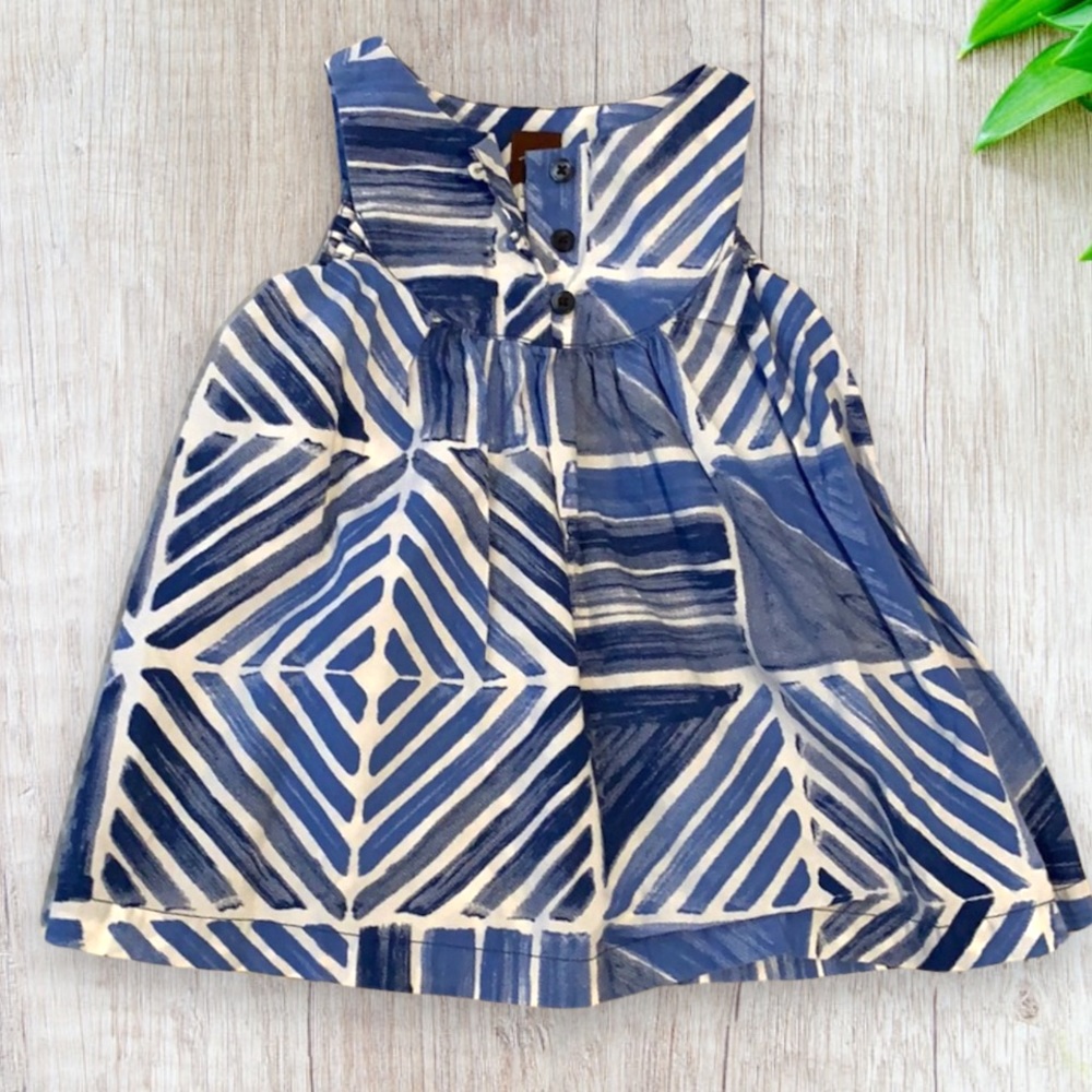 🌈 Tea Collection 🆕 Dress Watercolor Geometric Button Henley Blue  Holiday